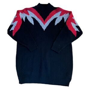 Vintage 80s Black And Red Mock Neck Sweater Medium Glam Rock Holiday